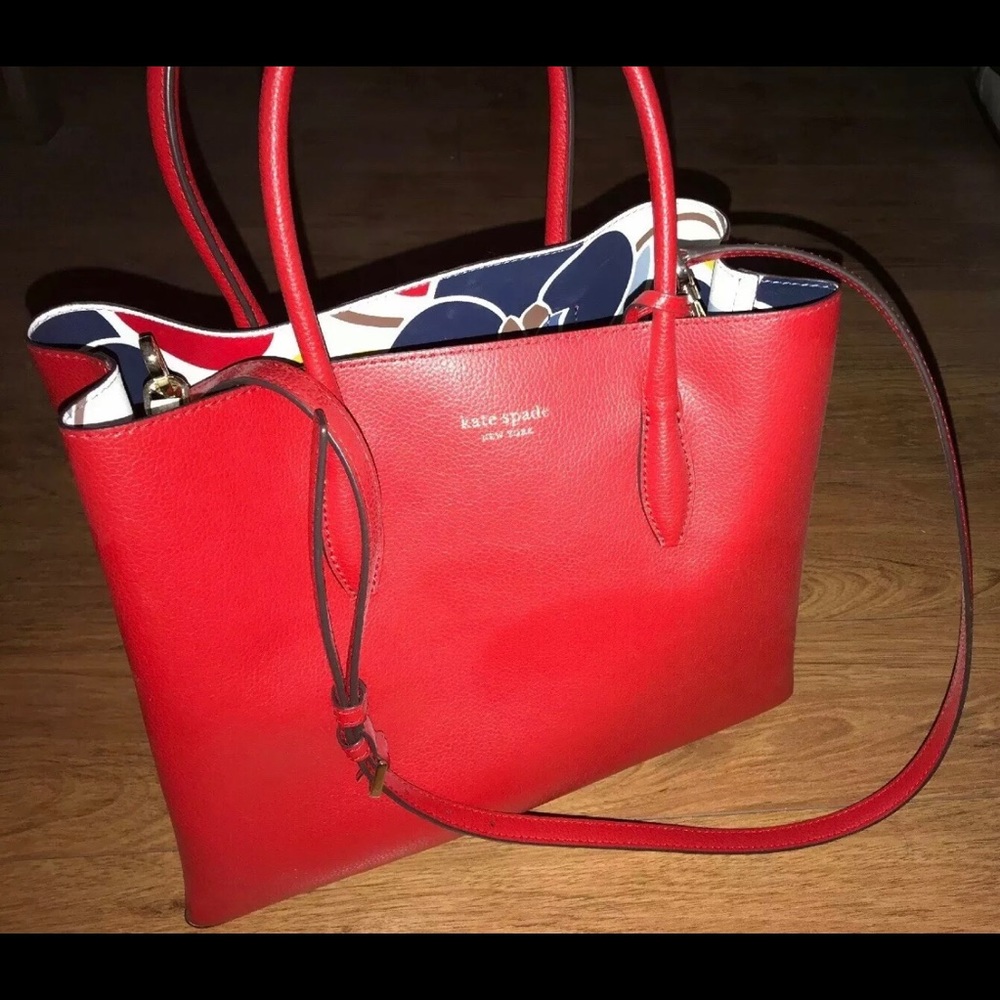 KATE SPADE EVA BREEZY FLORAL RED LEATHER SATCHEL